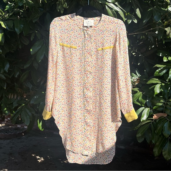 ESSENTIEL ANTWERP Peach nude star multicolor rainbow silk long sleeve tunic - Picture 1 of 9